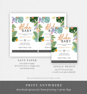 Editable Tropical Baby Shower Invitation Oh Baby Aloha Coed Shower Party Sprinkle Luau Palm Hawaiian Beach Corjl Template Printable 0183