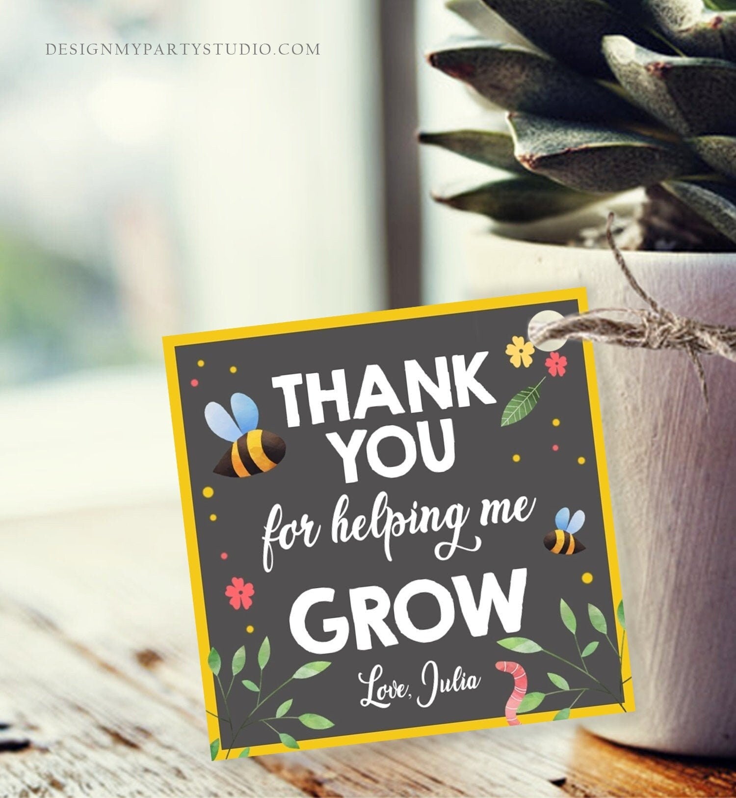 Editable Teacher Appreciation Tags Thank You for Helping me Grow Succulent Thank You Cactus Plant Tag Personalized Download Corjl 0464