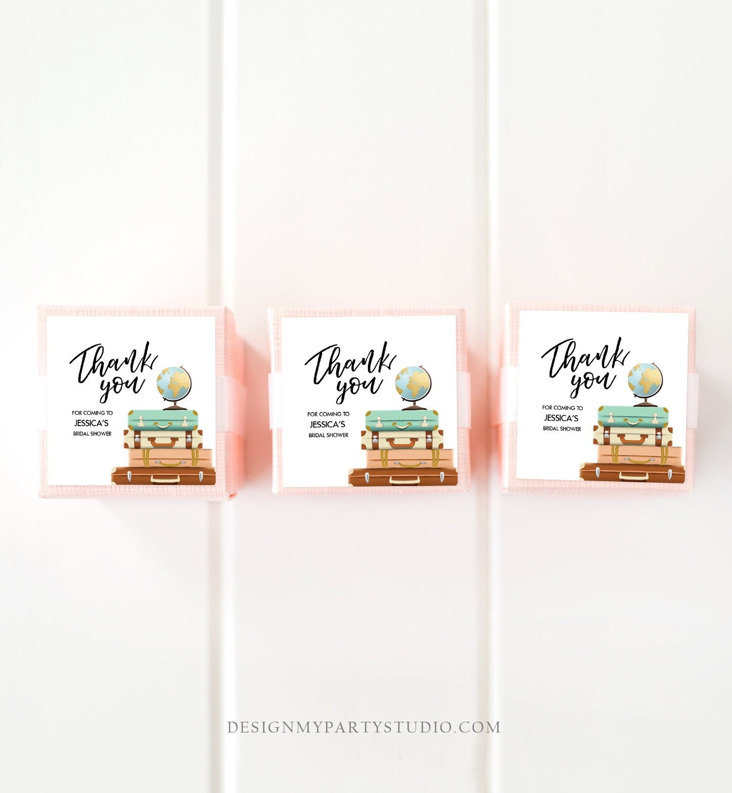 Editable Travel Thank You Tags Bridal Shower Favor Labels Adventure Round Stickers Suitcases Baby Download Corjl Template PRINTABLE 0030