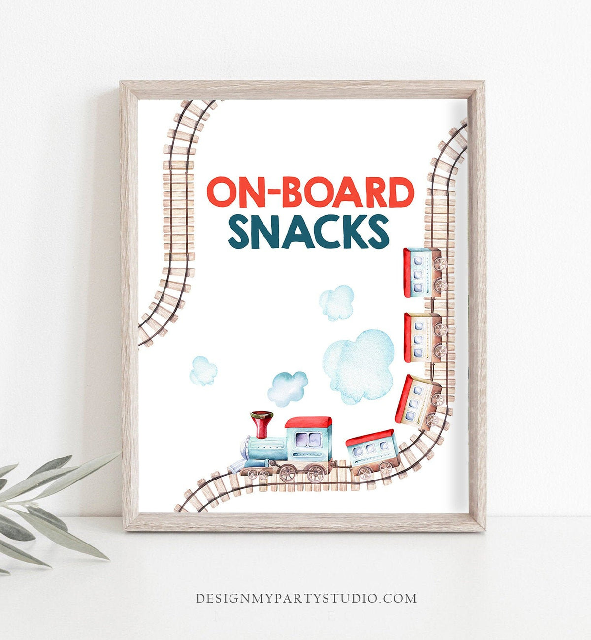 On-Board Snacks Sign Train Birthday Party Sign Vintage Train Theme Boy Red Blue Drink Table Sign Train Food Table Sign Decor Printable 0149