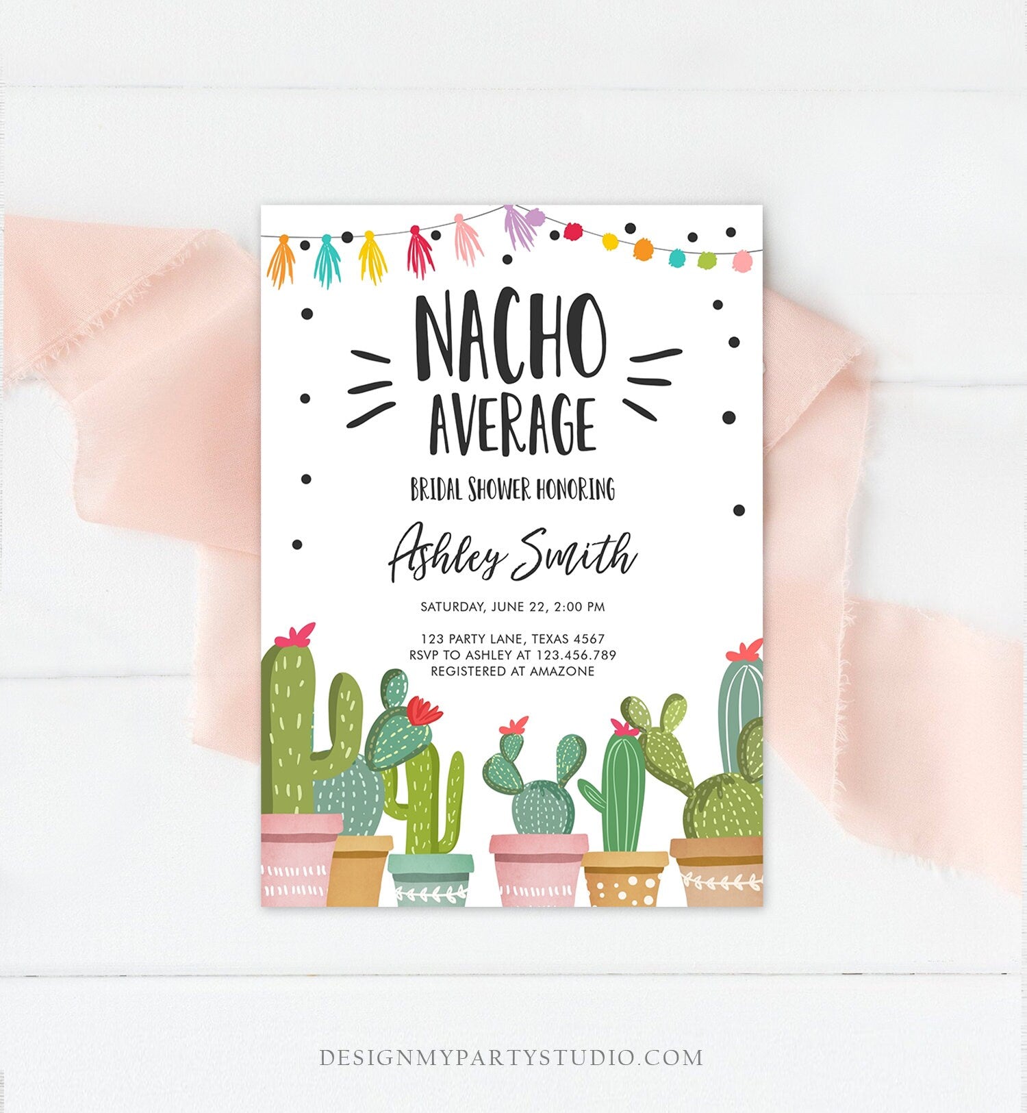 Editable Nacho Average Bridal Shower Invitation Fiesta Cactus Mexican Bachelorette Party Taco Bout Love Coed Digital Template Printable 0254