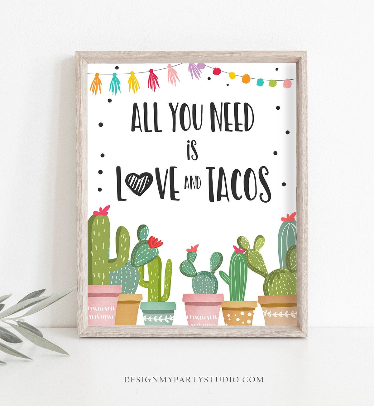 Taco Bar Sign Couples Shower All You Need is Love and Tacos Fiesta Bridal Shower Baby Shower Decor Cactus Instant Download Printable 0254