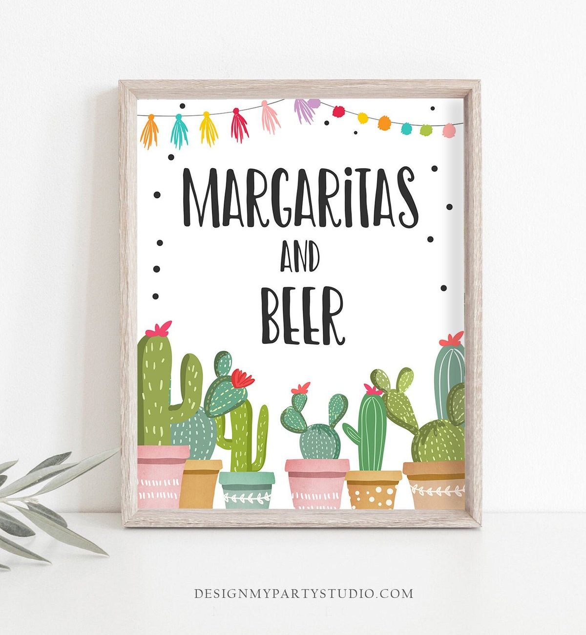 Fiesta Bar Sign Margaritas and Beer Fiesta Bridal Shower Baby Shower Decor Cactus Drink Table Drinks Sign Instant Download Printable 0254