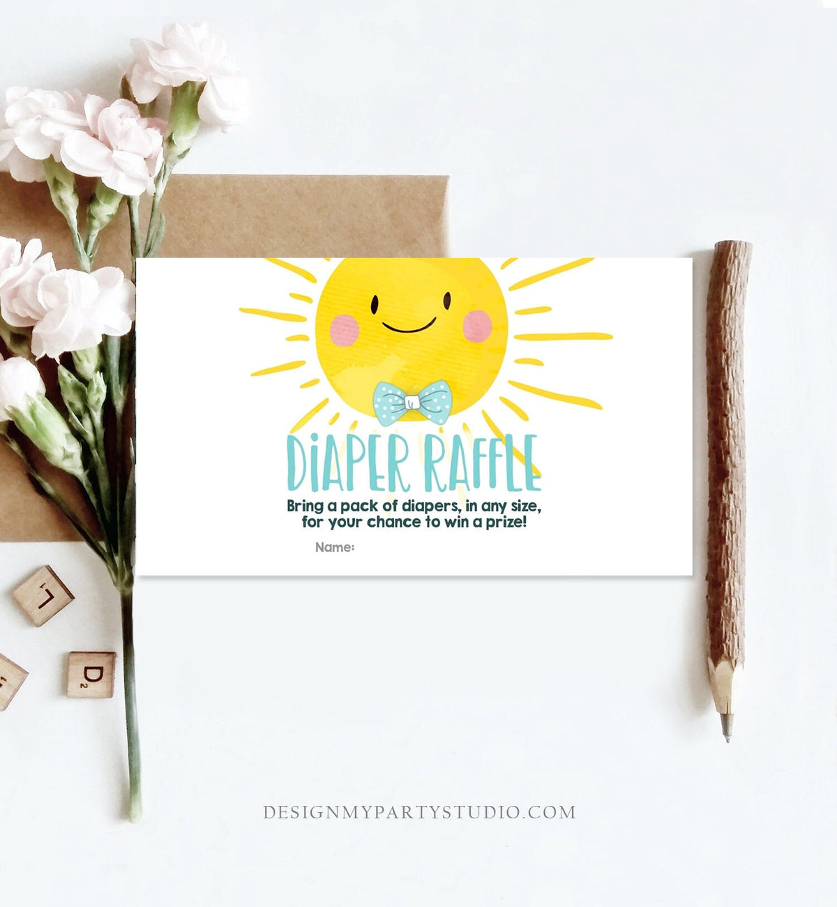 Editable Sunshine Diaper Raffle Ticket Ray of Sunshine Baby shower Boy Diaper Game Little Sunshine Diaper Ticket Game Digital Printable 0141