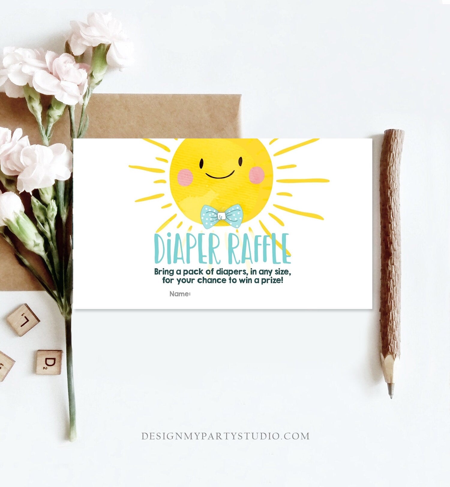 Editable Sunshine Diaper Raffle Ticket Ray of Sunshine Baby shower Boy Diaper Game Little Sunshine Diaper Ticket Game Digital Printable 0141