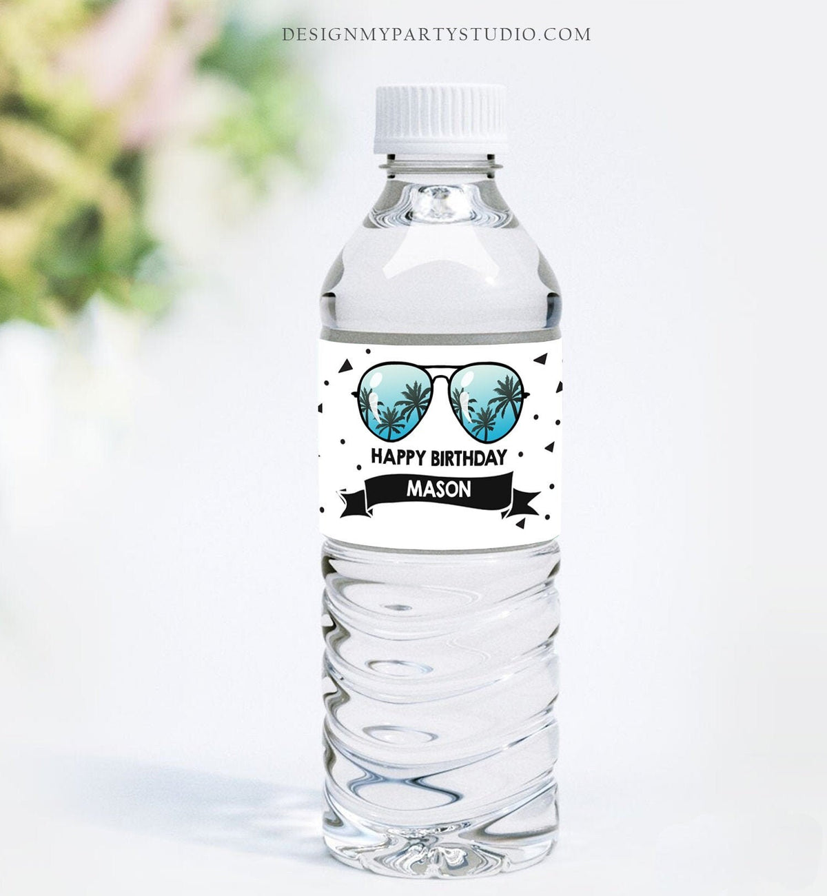 Editable Water Bottle Labels Sunglasses Two Cool Birthday Boy 2nd Birthday Summer I&#39;m This Many Palm Decor Template Corjl Printable 0136