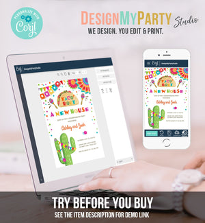 Editable Taco Bout A New House Housewarming Party Invitation Fiesta New Home Cactus Mexican Digital Download Corjl Template Printable 0045