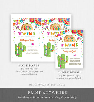 Editable Taco Bout Twins Baby Shower Invitation Cactus Chalk Mexican Fiesta Couples Shower Instant Download Printable Corjl Template 0045