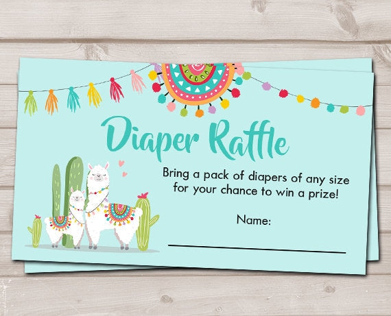 Llama Baby Shower Diaper Raffle Card Fiesta Boy Shower Boy Blue Baby Shower Game Baby Sprinkle Succulent Coed Diaper Ticket Printable 0079