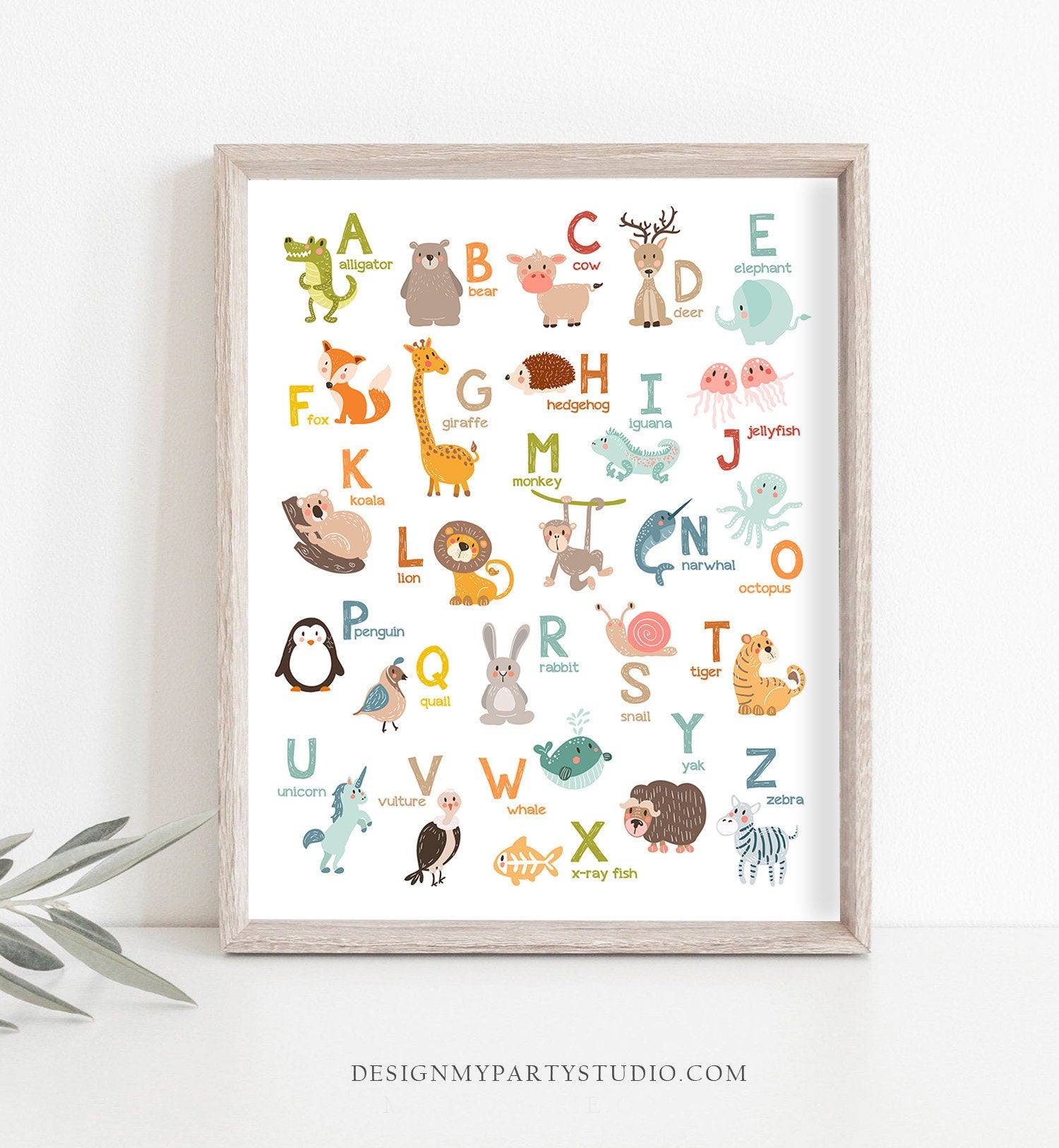 Set of 2 Alphabet Wall Art Alphabet Animals Animal Numbers 3 DIFFERENT SIZES Alphabet Poster Wall Decal ABC Nursery Decor Digital Printable