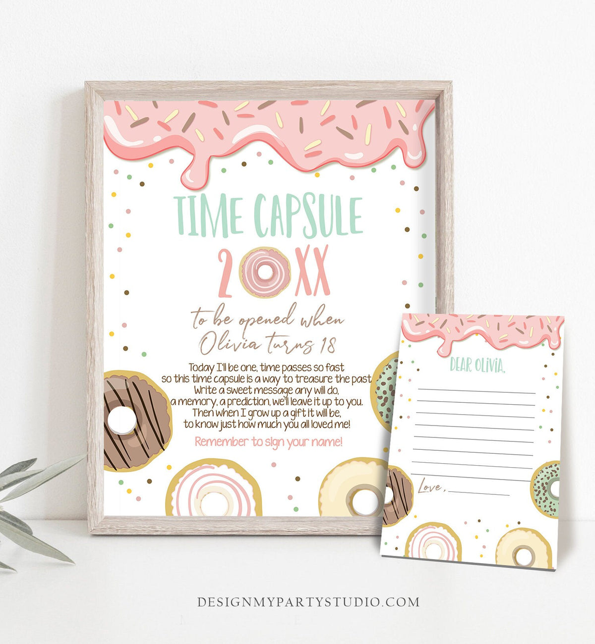 Editable Donut Time Capsule First Birthday Party Donut Birthday Donut Decor Doughnut Donut Party Girl Pink Digital Template Printable 0320