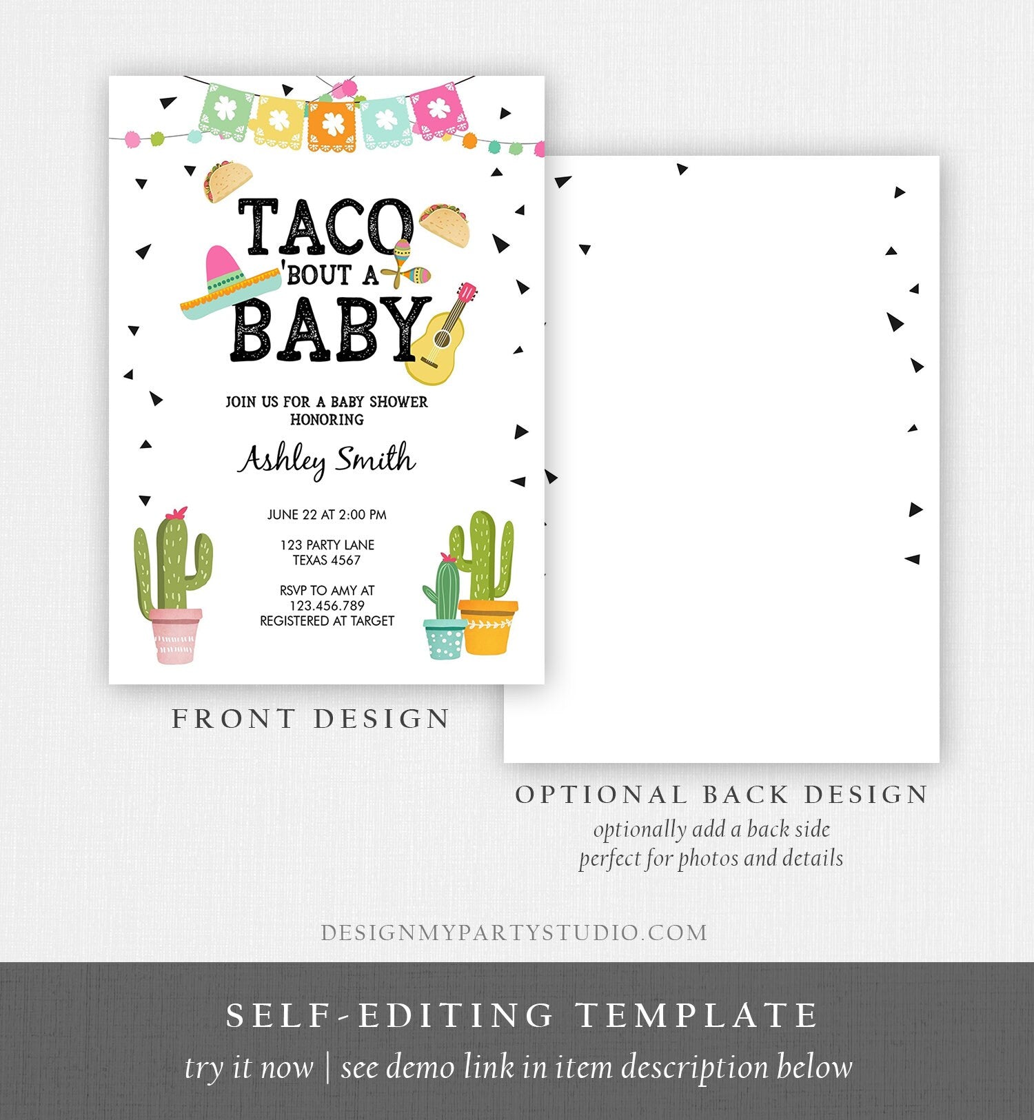 Editable Taco Bout a Baby Shower Invitation Cactus Mexican Fiesta Baby Shower Taco Sombrero Download Printable Invite Template Corjl 0161