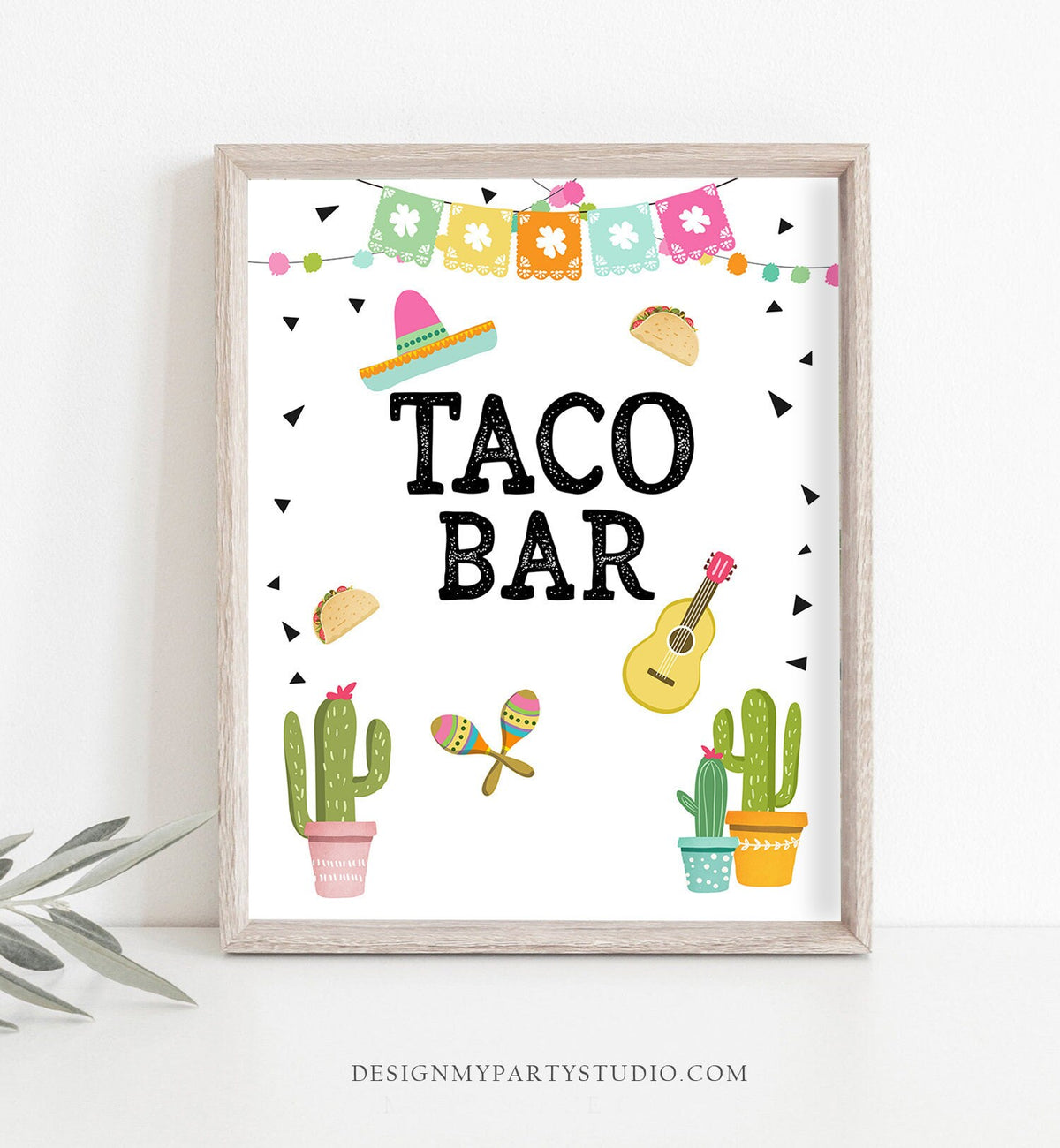 Fiesta Taco Bar Sign Fiesta Theme Bridal Shower Baby Shower Decor Cactus Succulent Table Taco Sign 8x10 Instant Download Printable 0161