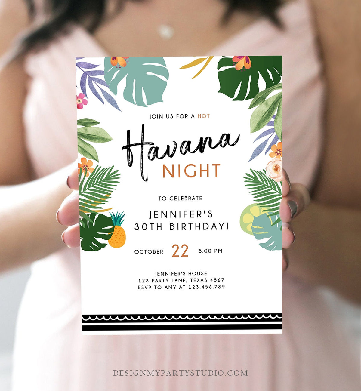 Editable Havana Nights Invitation Night in Havana Birthday Vintage Tropical Beach Digital Download Evite Template Printable 0287