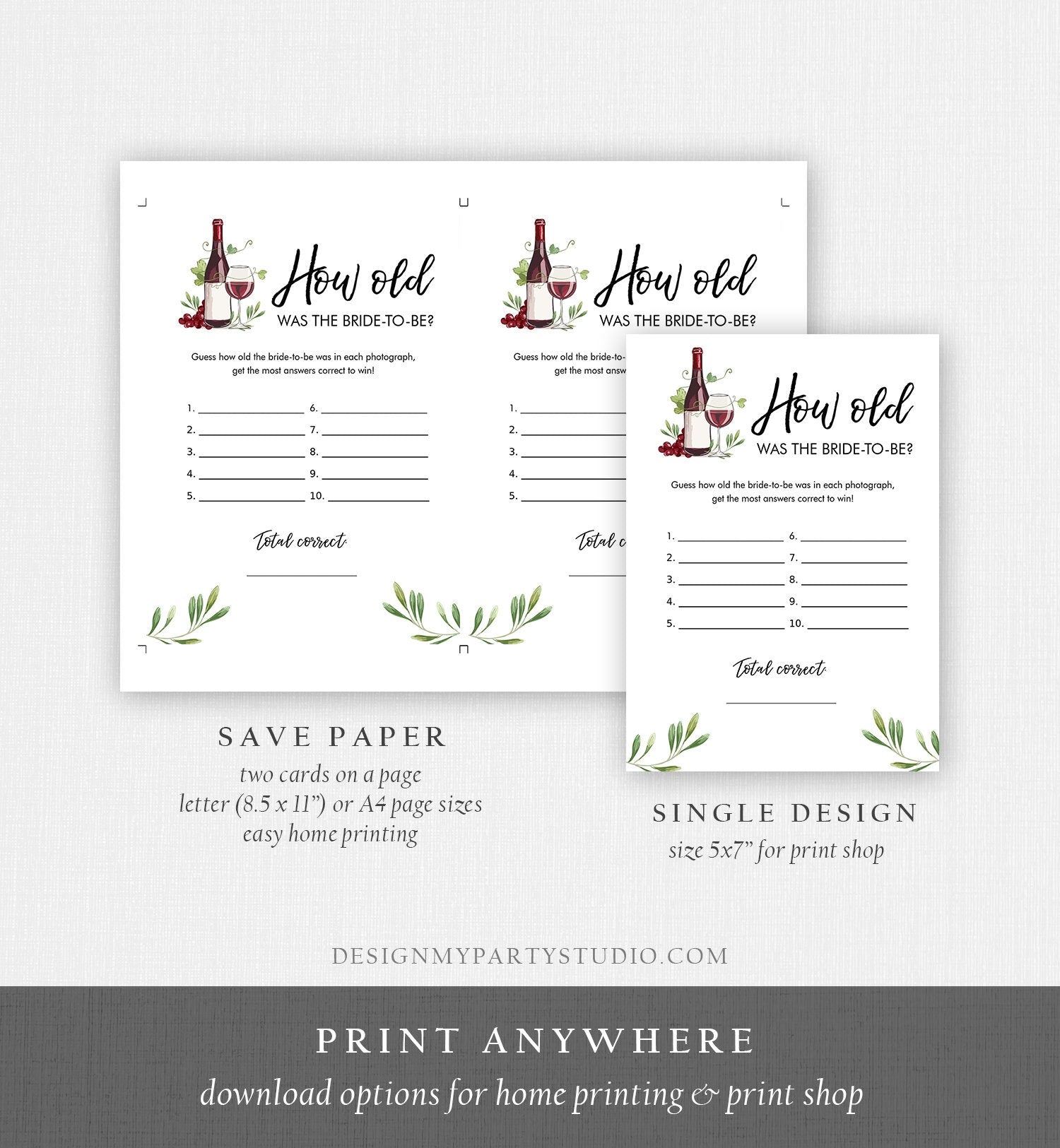 Editable How Old Was The Bride-to-Be Bridal Shower Game Wine Tasting Vineyard Grapes Wedding Shower Activity Digital Template Printable 0234