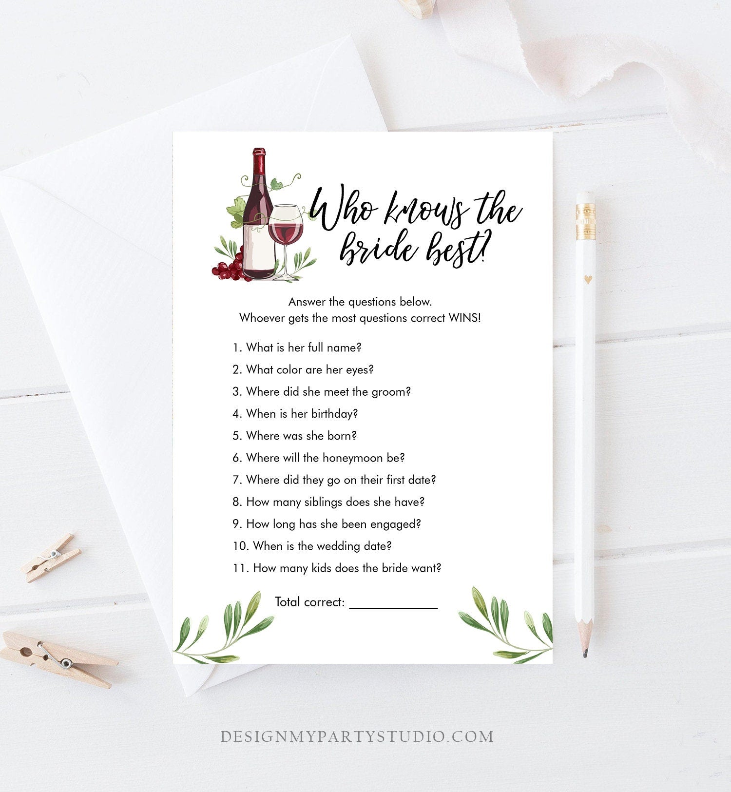 Editable Wine Tasting Bridal Shower Games Bundle Wedding Shower Activity Vineyard Grapes Brunch and Bubbly Corjl Template Printable 0234