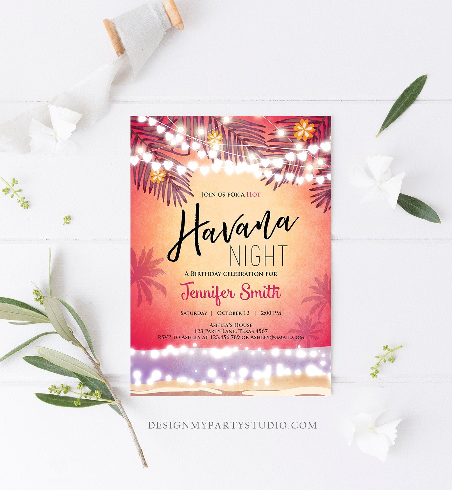 Editable Havana Nights Invitation Night in Havana Birthday Invitation Vintage Beach Download Printable Invite Template Digital Corjl 0287