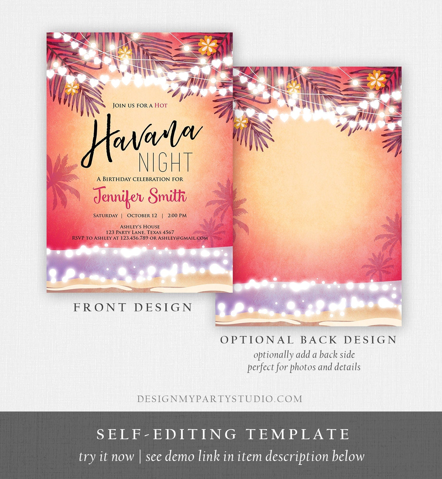 Editable Havana Nights Invitation Night in Havana Birthday Invitation Vintage Beach Download Printable Invite Template Digital Corjl 0287