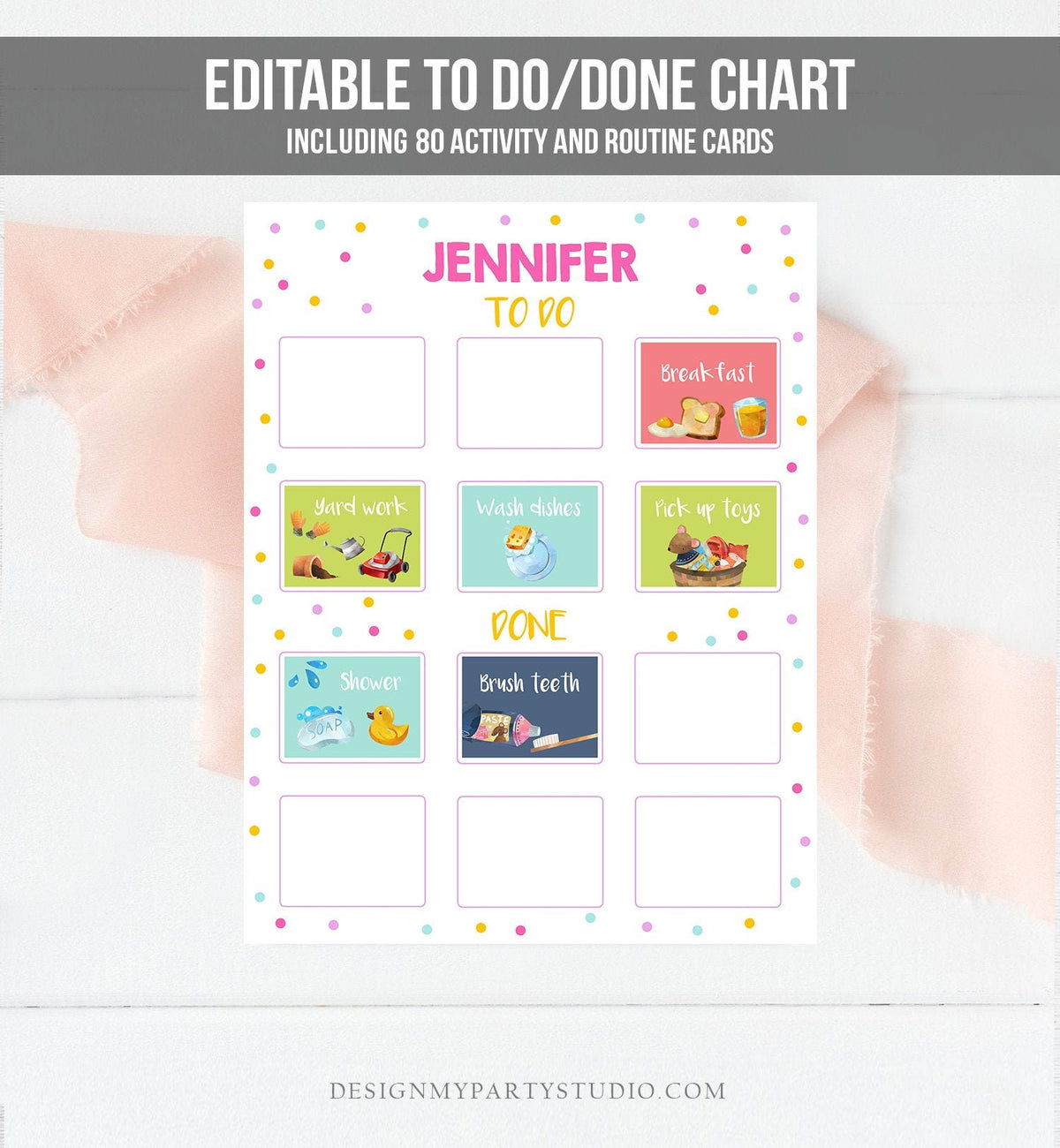 Editable Visual Schedule Kids Daily Routine Chart 80 Cards Chores School Homeschool To Do Preschoolers Calendar Daycare Corjl Template 0341