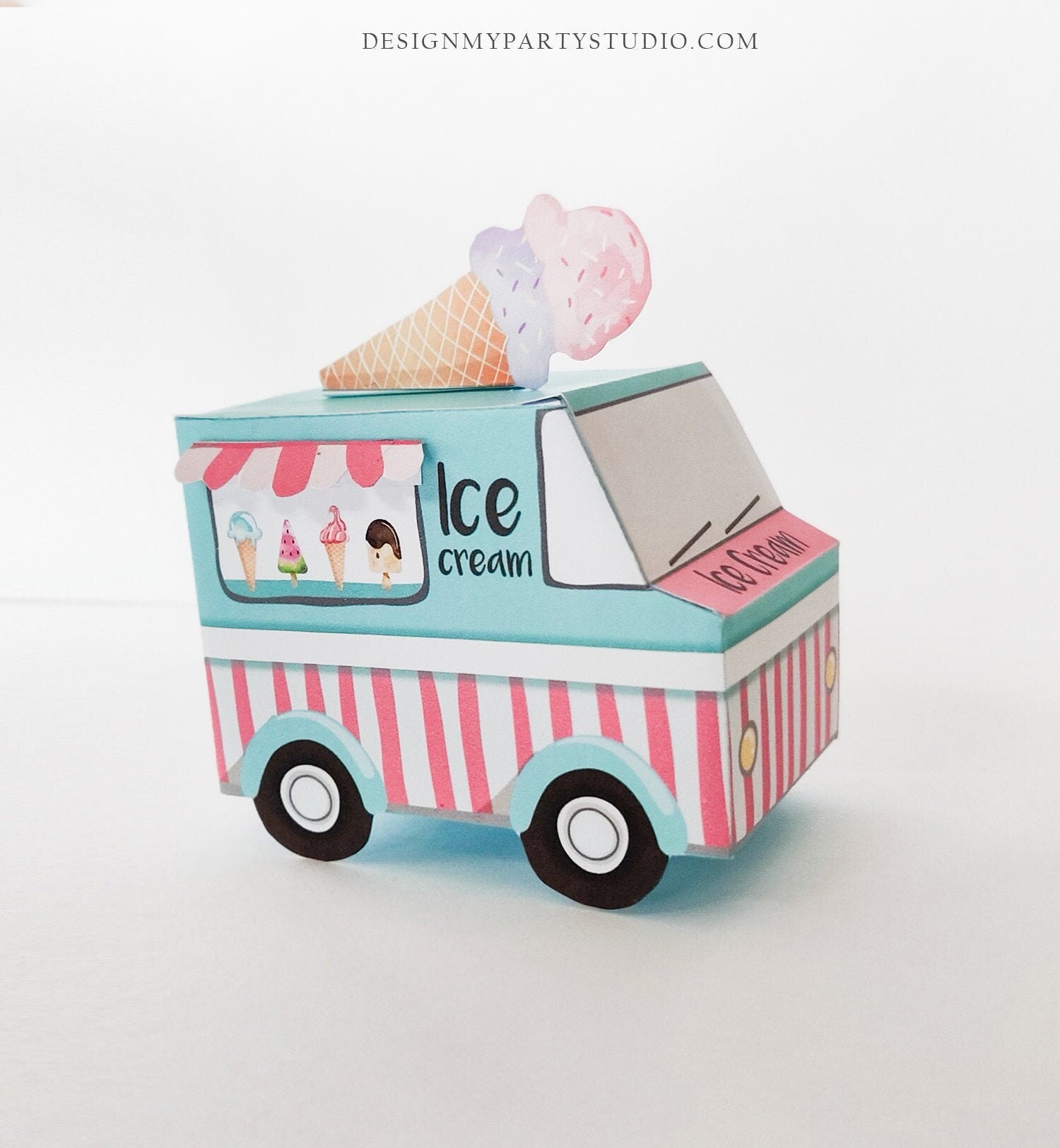 Printable Ice Cream Birthday Ice Cream Party Favor Box Ice Cream Centerpieces Table Decor Decorations Truck Pink Girl DIY Digital 0243