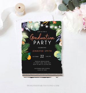 Editable Tropical Graduation Party Invitation Luau Class of College High School Grad Party Palm Graduate Hawaiian Template Corjl 0183