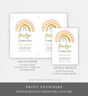 Editable Rainbow Birthday Invitation Muted Rainbow Invitation Pastel 1st Birthday Pink Girl Any Age First Bday Download Corjl Template 0331