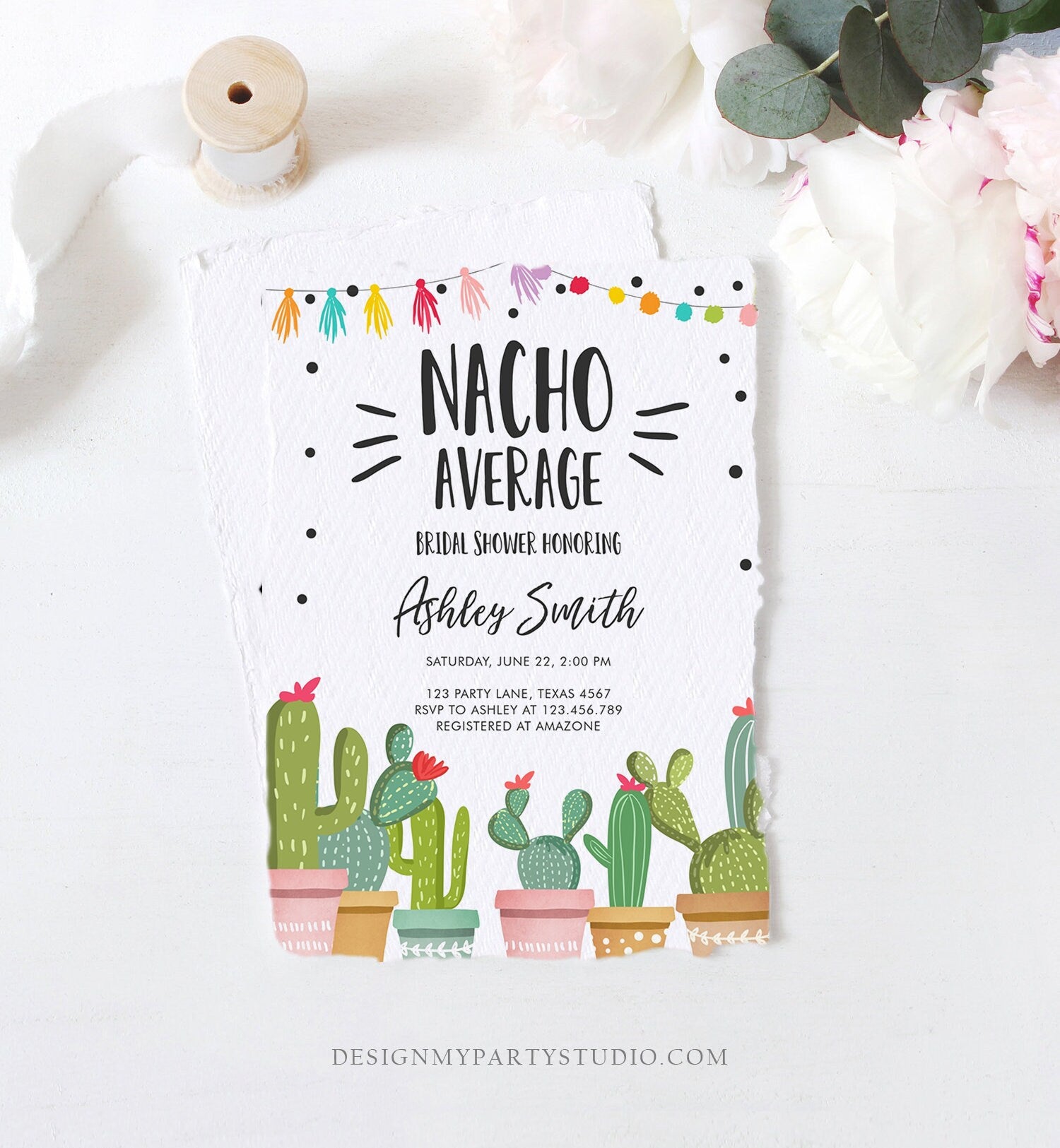 Editable Nacho Average Bridal Shower Invitation Fiesta Cactus Mexican Bachelorette Party Taco Bout Love Coed Digital Template Printable 0254