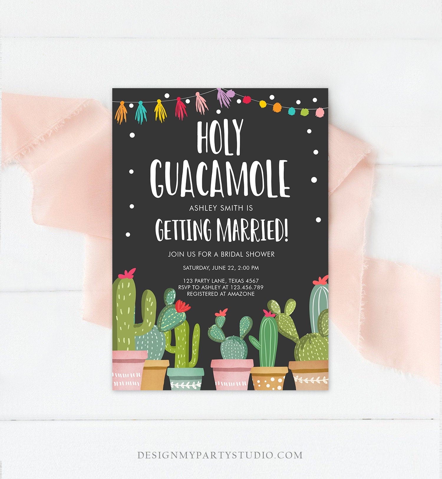 Editable Holy Guacamole Bridal Shower Invitation Fiesta Couples Shower Cactus Succulent Mexican Download Corjl Template Printable 0254