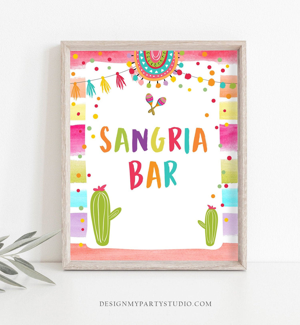 Sangria Bar Sign Fiesta Birthday Party Mexican Bridal Shower Cactus Sangria Bar Succulent Bar Sign 8x10 Instant Download PRINTABLE 0134