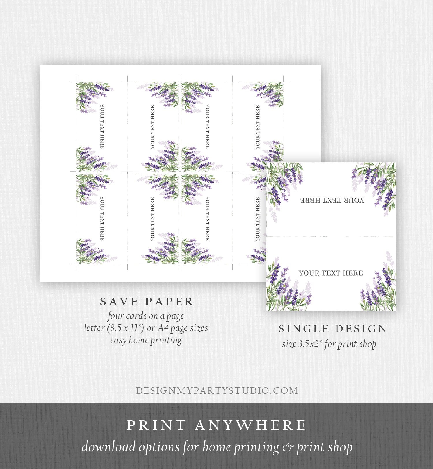 Editable Lavender Food Labels Place Card Lavender Tent Card Escort Card Bridal Shower Boho Greenery Floral Digital Template Printable 0206