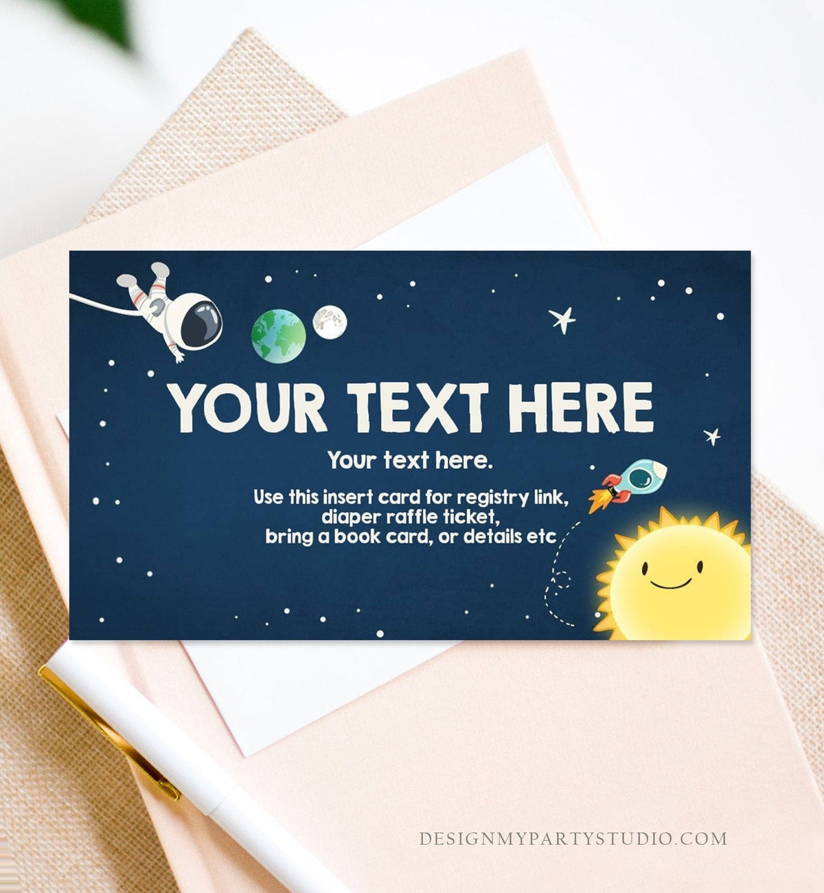 Editable Space Insert Card Diaper Raffle Ticket Outer Space Baby shower Astronaut Registry Card Shower Game Digital Template Printable 0046