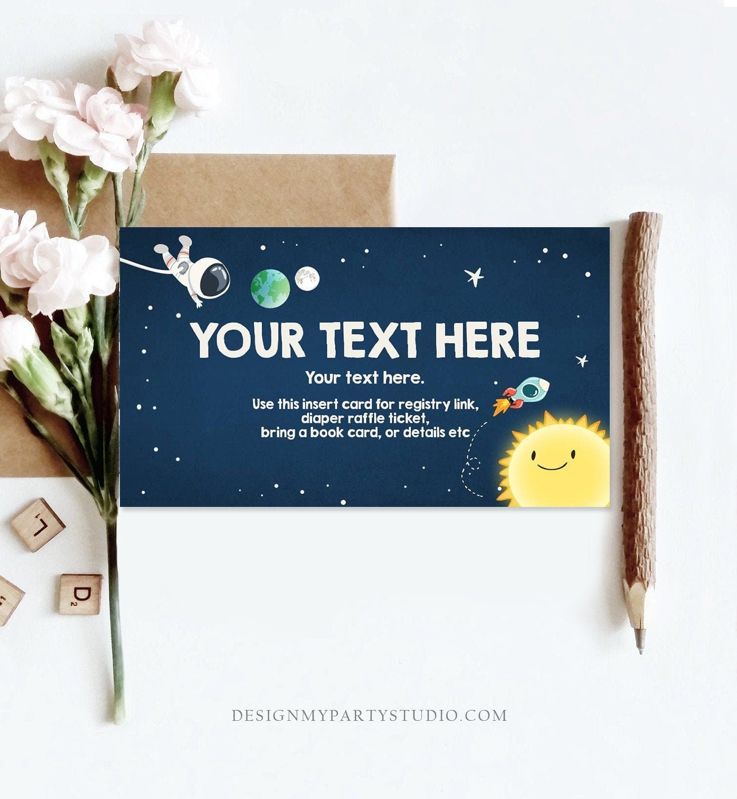 Editable Space Insert Card Diaper Raffle Ticket Outer Space Baby shower Astronaut Registry Card Shower Game Digital Template Printable 0046