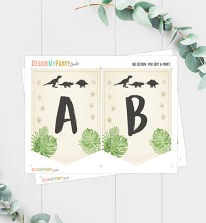 Dinosaur Birthday Banner A-Z Alphabet Numbers Banner First Happy Birthday Banner Boy T-Rex Dino Prehistoric Decor Download Printable 0043