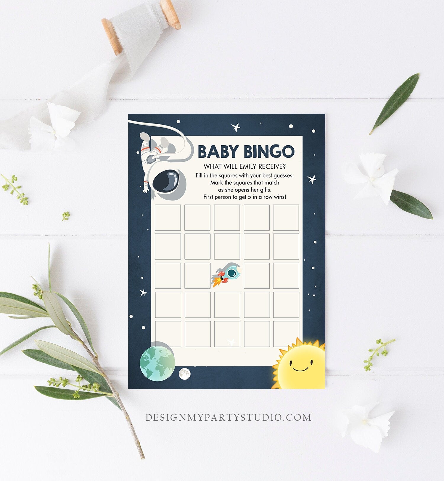 Editable Baby Bingo Baby Shower Game Space Baby Shower Activity Astronaut Rocket Boy Space Ship Bingo Cards Digital Template Printable 0046