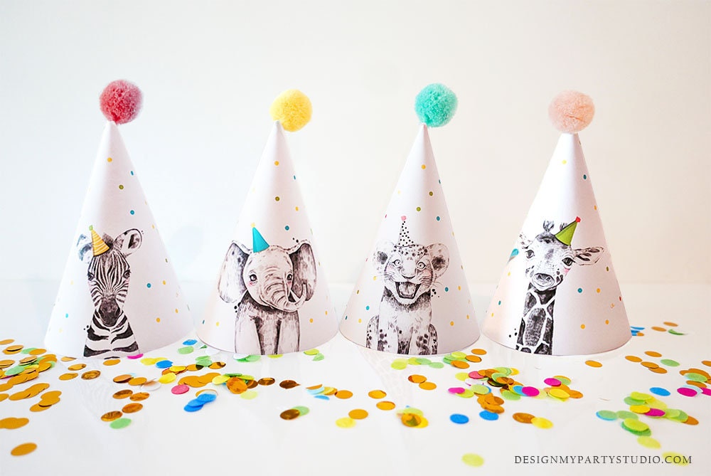 Party Hats Party Animals Birthday Party Safari Animals Birthday Decor Safari Birthday Wild One Jungle DIY Printable Digital 0322 0390