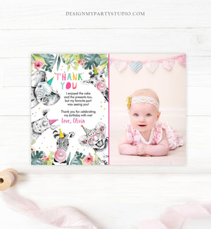 Editable Thank You Card Safari Animals Wild One Two Wild Thank You Note Girl Pink Gold Jungle Zoo Party Animals Corjl Template Digital 0322