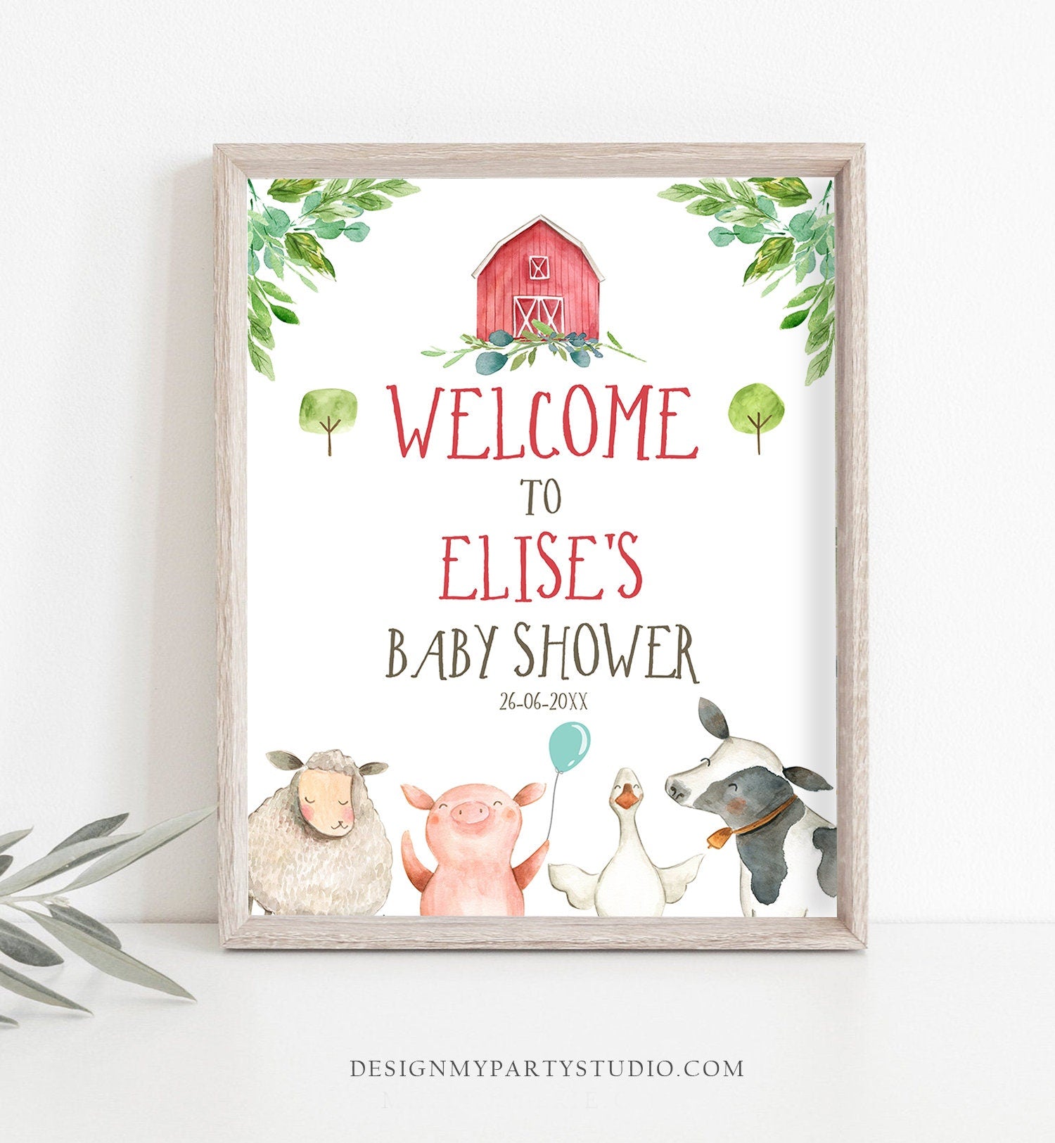 Editable Farm Baby Shower Welcome Sign Girl Barnyard Birthday Welcome Sign Farm Animals Birthday Welcome Boy Template Corjl PRINTABLE 0155