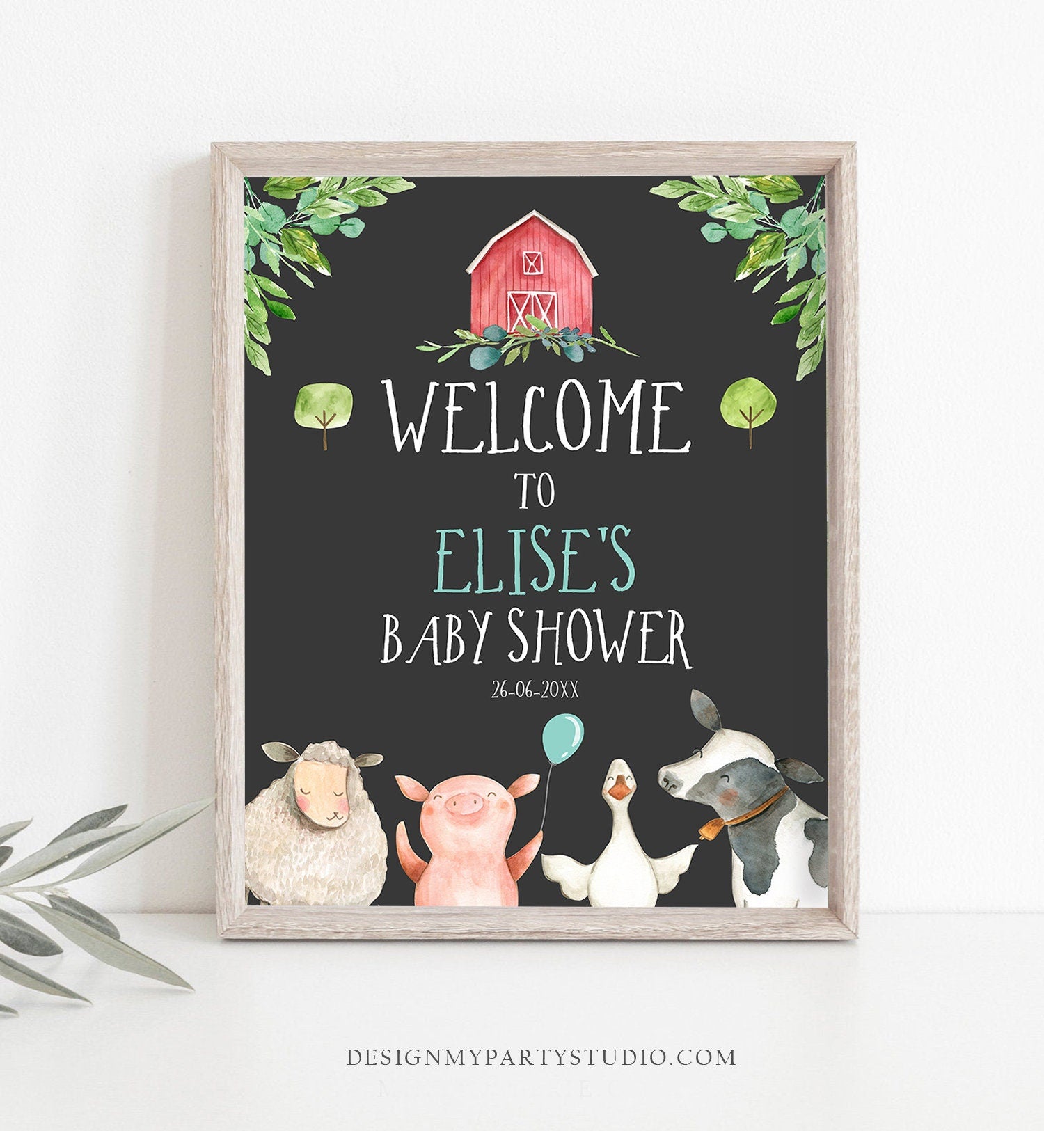 Editable Farm Baby Shower Welcome Sign Girl Barnyard Birthday Welcome Sign Farm Animals Birthday Welcome Boy Template Corjl PRINTABLE 0155