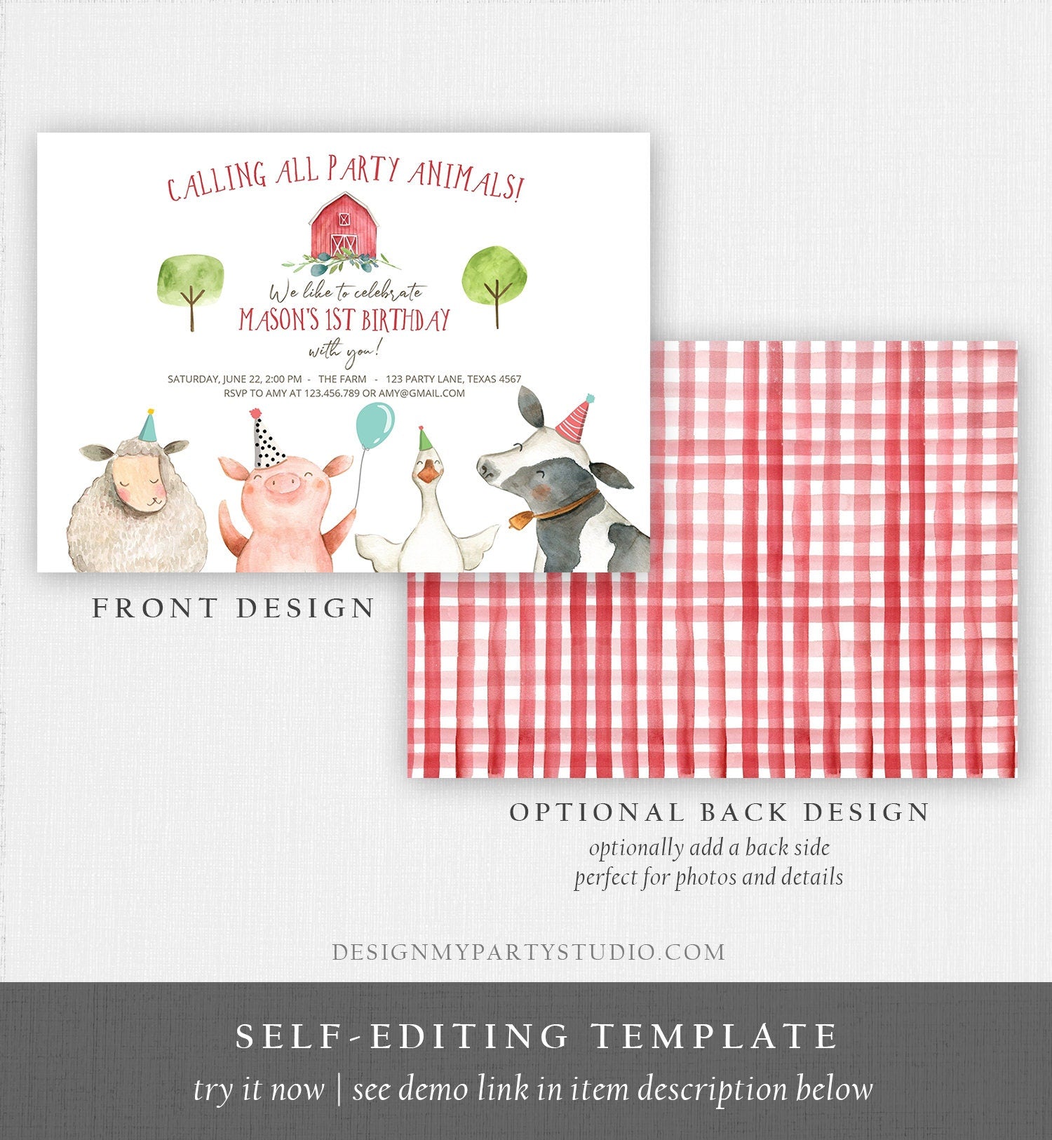 Editable Farm Birthday Invitation Boy Farm Animals Boy Barnyard Birthday Party Animals Printable Invitation Template Digital Corjl 0155