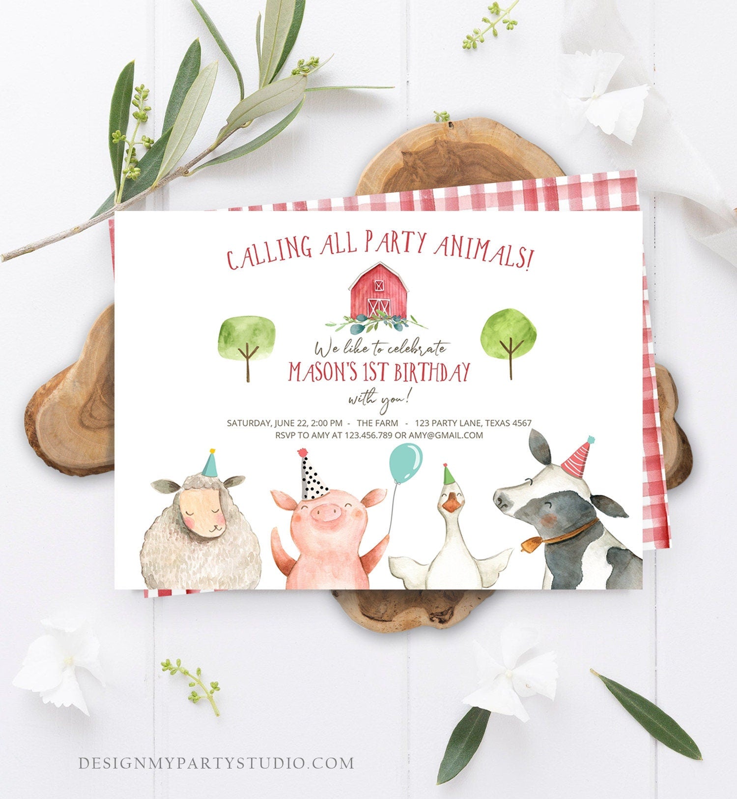 Editable Farm Birthday Invitation Boy Farm Animals Boy Barnyard Birthday Party Animals Printable Invitation Template Digital Corjl 0155