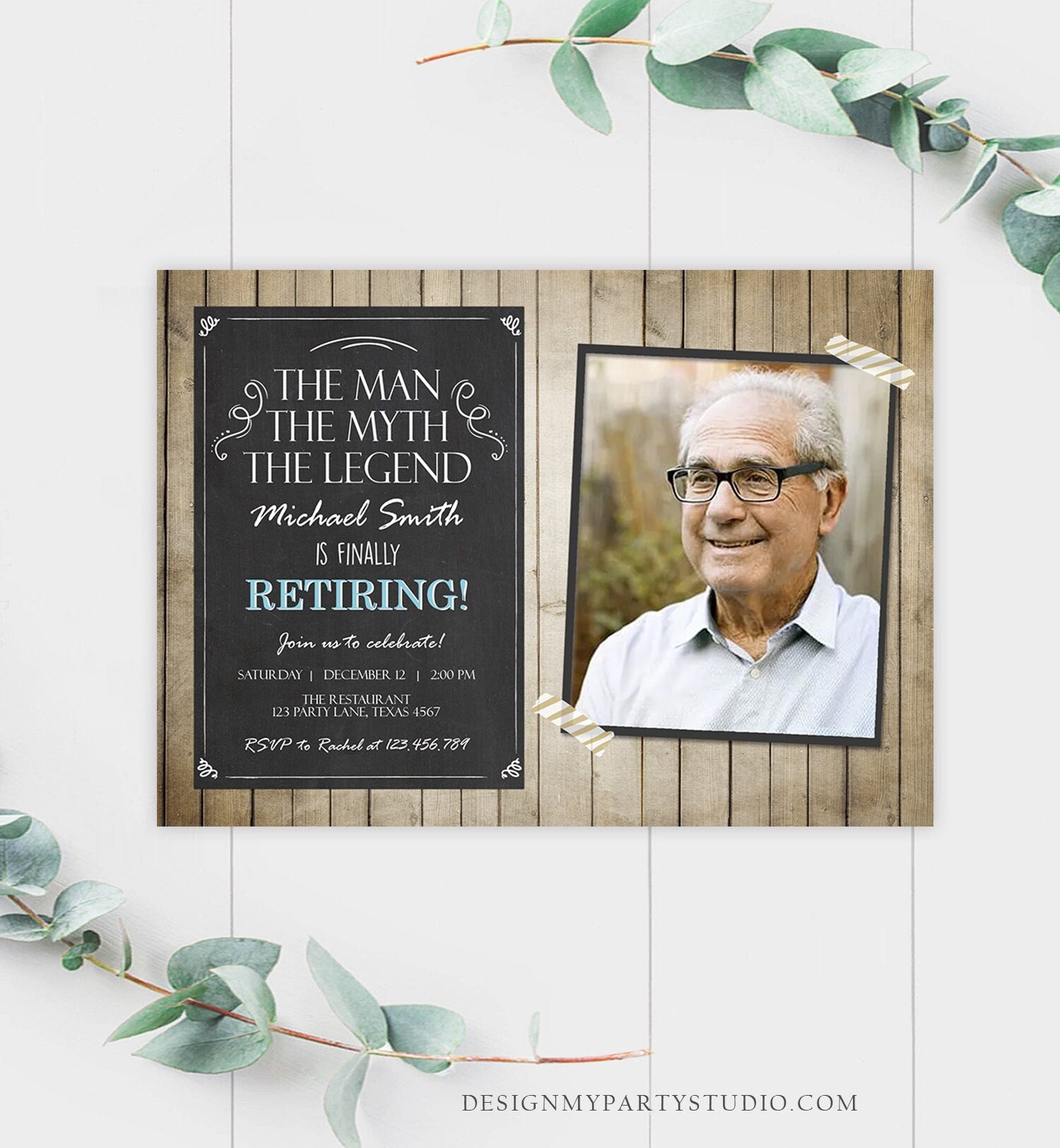 Editable The Man The Myth The Legend Invitation Retirement Invitation Man Men Rustic Chalk Download Printable Invitation Corjl 0101