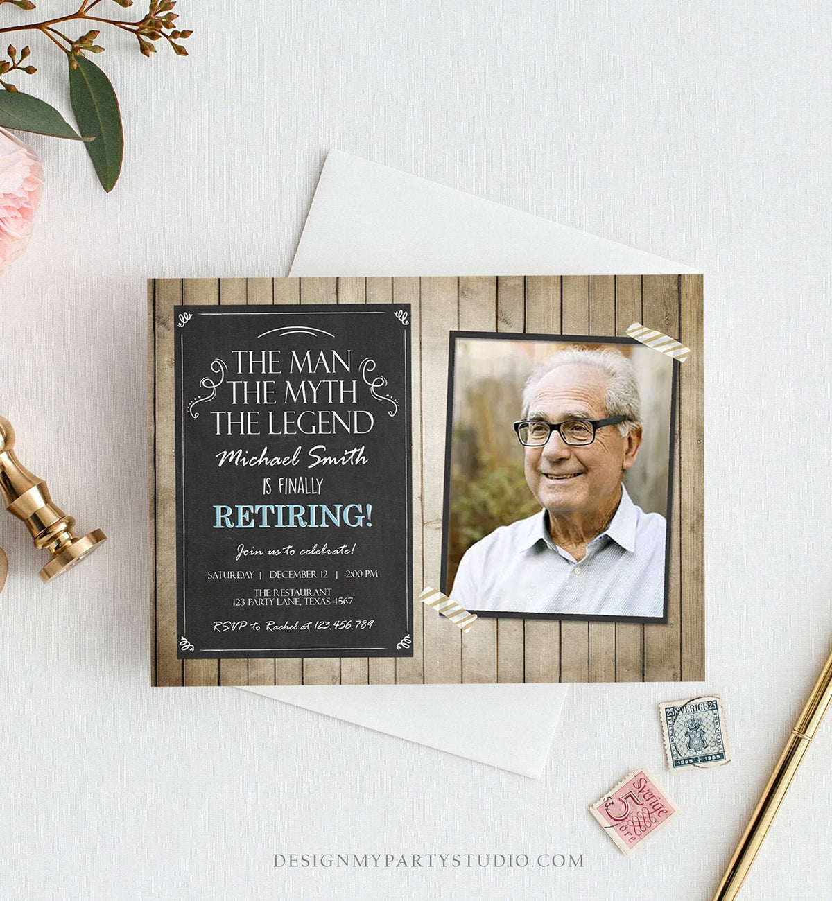 Editable The Man The Myth The Legend Invitation Retirement Invitation Man Men Rustic Chalk Download Printable Invitation Corjl 0101