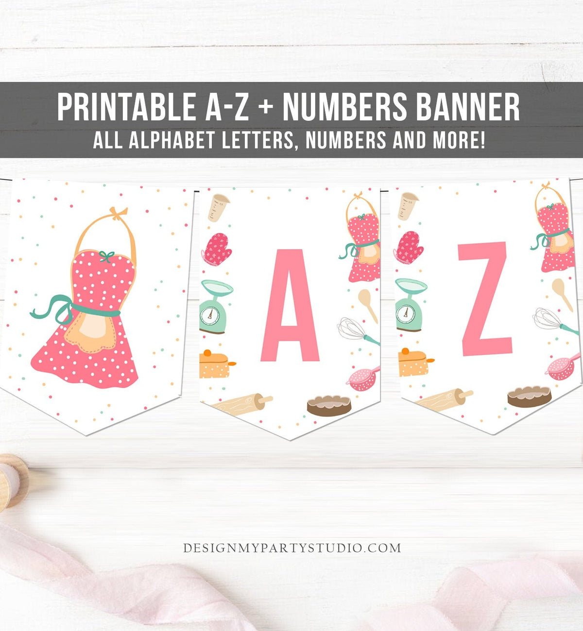 Kitchen Cooking Birthday Banner A-Z Alphabet Numbers Banner First Happy Birthday Banner Girl Safari Animals Decor Download Printable 0219