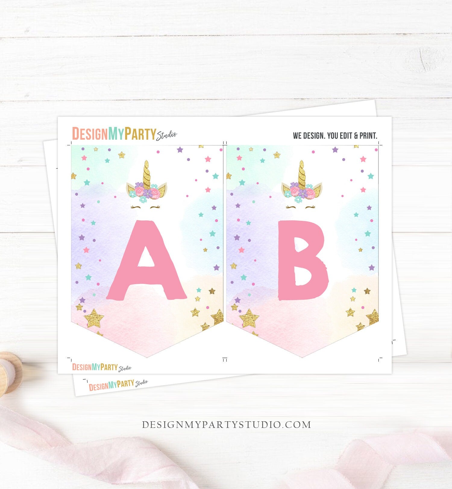 Unicorn Birthday Banner A-Z Alphabet Numbers Banner First Happy Birthday Banner Girl Magical Pink Gold Decor Instant Download Printable 0041