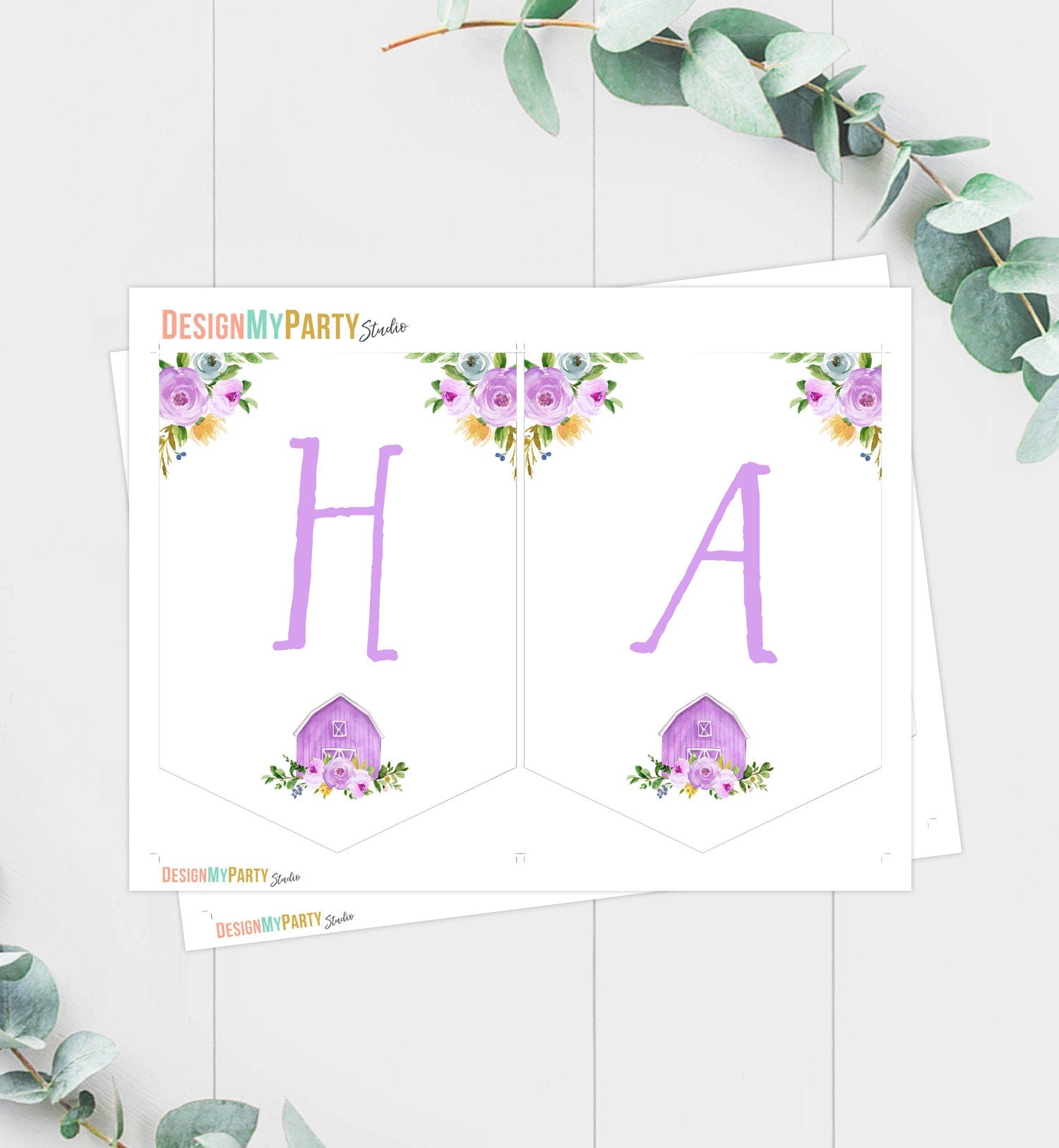 Happy Birthday Banner Purple Farm Birthday Banner Farm Animals Girl Barnyard Birthday Decor Party Animals Download PRINTABLE DIGITAL 0155