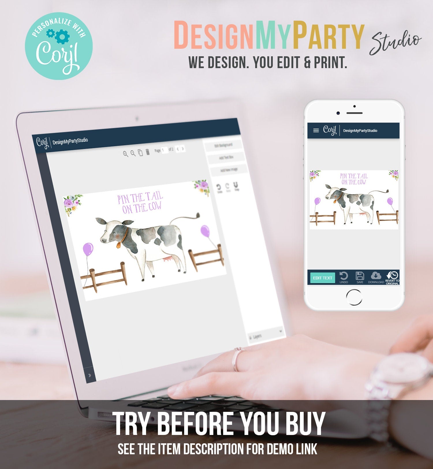 Editable Pin the Tail on the Cow Farm Birthday Game Farm Animals Party Animals Decor Barnyard Instant Download Printable Digital Corjl 0155