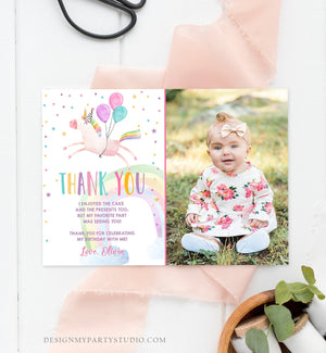 Editable Unicorn Thank You Card Girl Birthday Thank You Note Pink Gold Magical Party Baby Shower Download Corjl Template Printable 0336