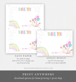 Editable Unicorn Thank You Card Girl Birthday Thank You Note Pink Gold Magical Party Baby Shower Download Corjl Template Printable 0336