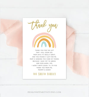 Editable Baby shower Thank you note Rainbow Thank You Rustic Girl Baby Shower Pastel Neutral Birthday Template Instant Download Corjl 0331