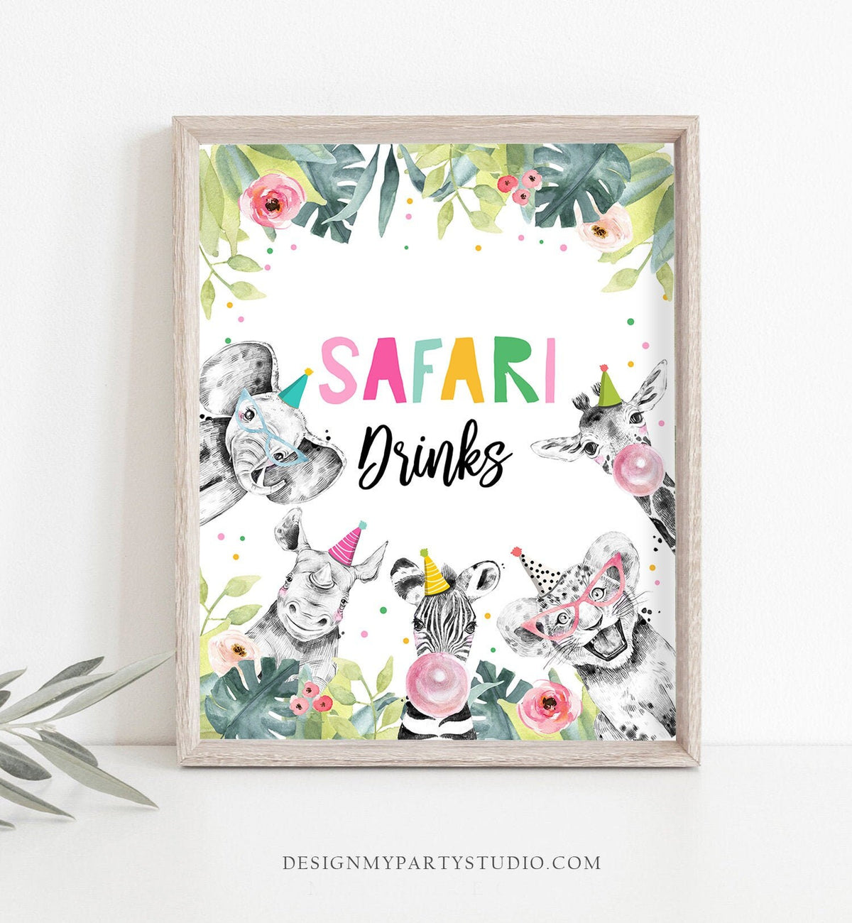 Safari Drinks Birthday Sign Party Drinks Table Bar Snacks Safari Animals Party Animals Zoo Girl Pink Decor Instant Download Printable 0322